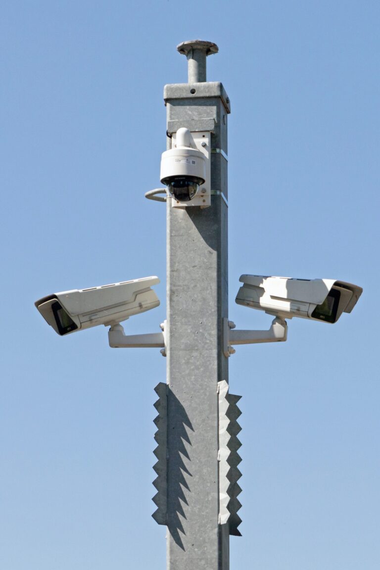Cameras are tracking activity from an elevated tower position.